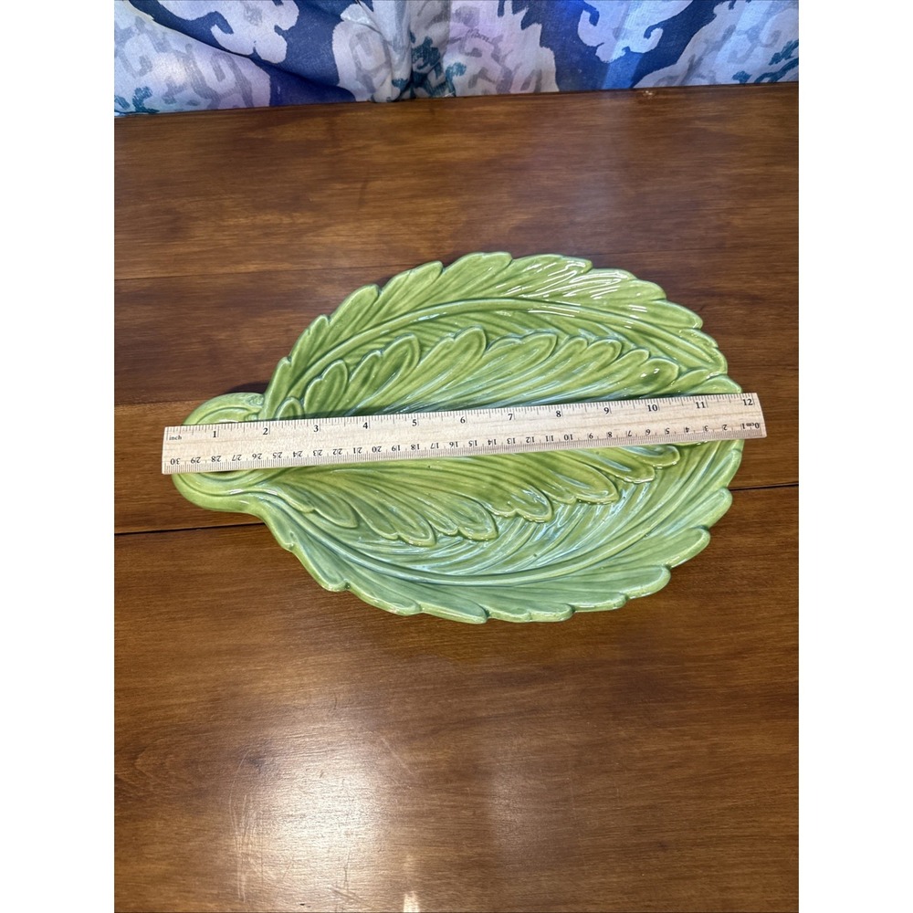 VINTAGE Ceramic ~HOLLAND MOLD Green LEAF CANDY DISH Hand Made. - Picture 10 of 12